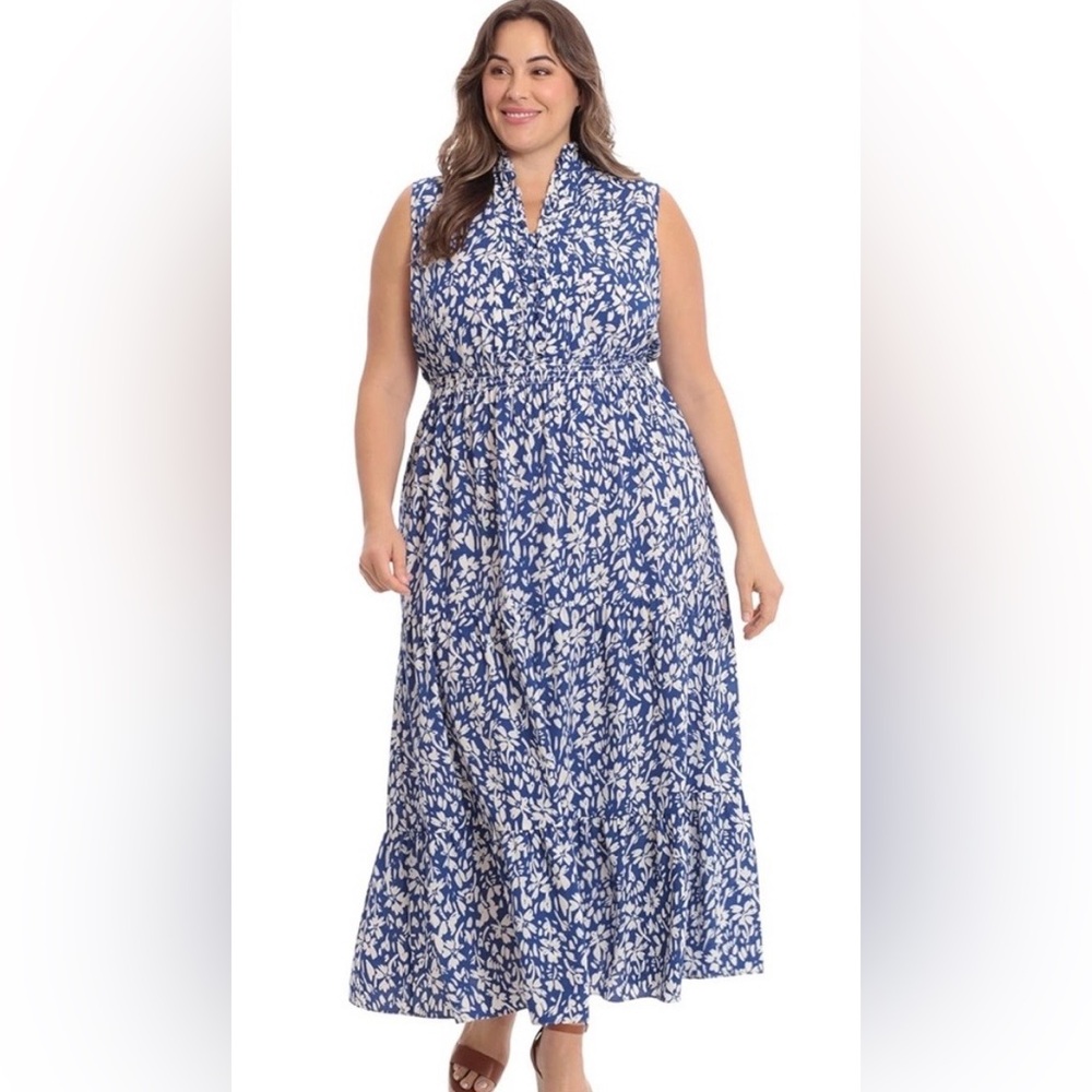 London Times Blue and White Maxi Dress - 18W